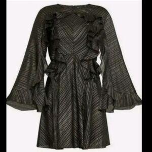 BCBG MAXAZRIA SIZE XSGold And Silver Stripes RuffleBellSleeveDress NWT MSRP$348